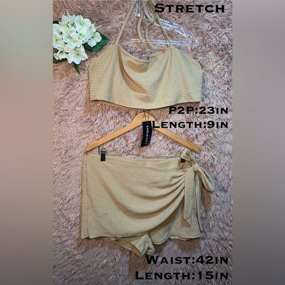 🔴NWT SHEIN Tan 2XL 2pc Skort and Crop Top Set measurements in photos - Picture 4 of 7